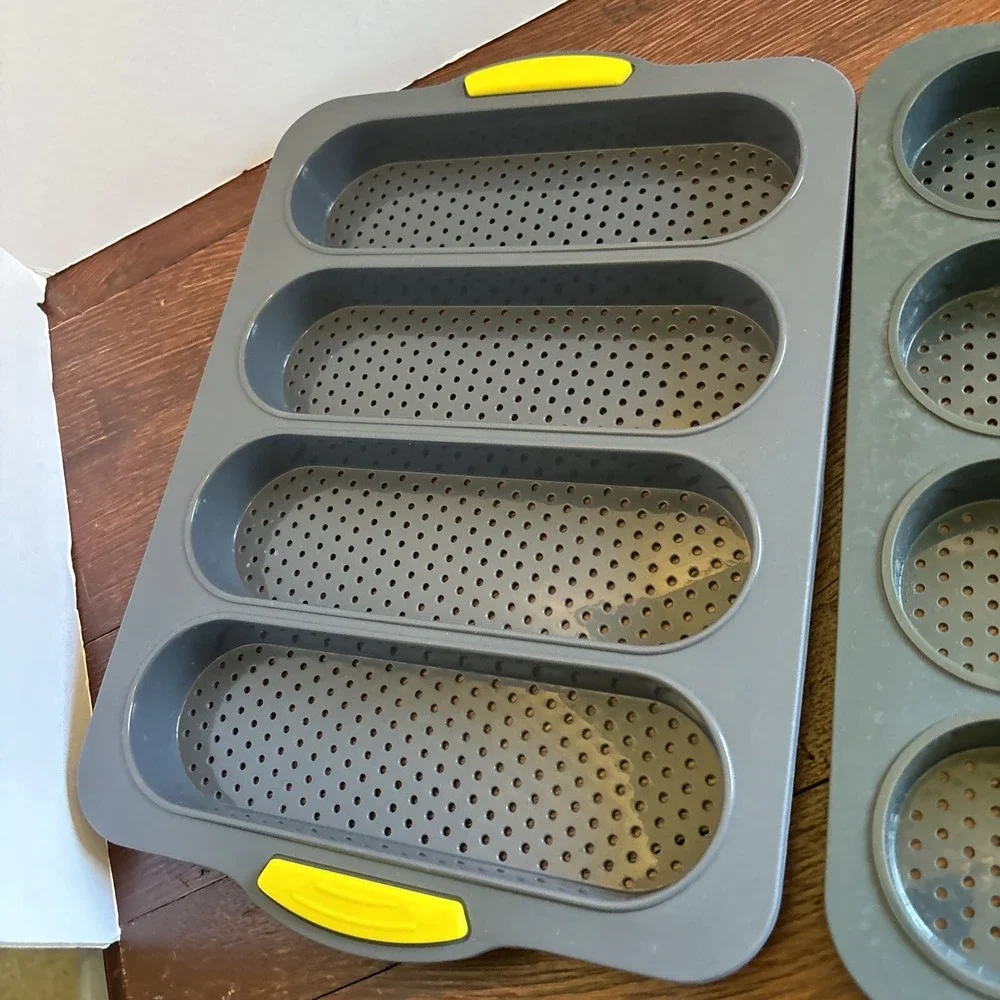 Set Of 2 Regular And Mini Hoagie Pan French Bread Baking Mold Silicone Non-stick